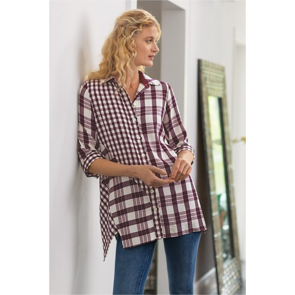 Soft Surroundings Tops - Soft Surroundings Huntleigh Plaid Gingham Asymmetrical Twill Tunic Size Medium